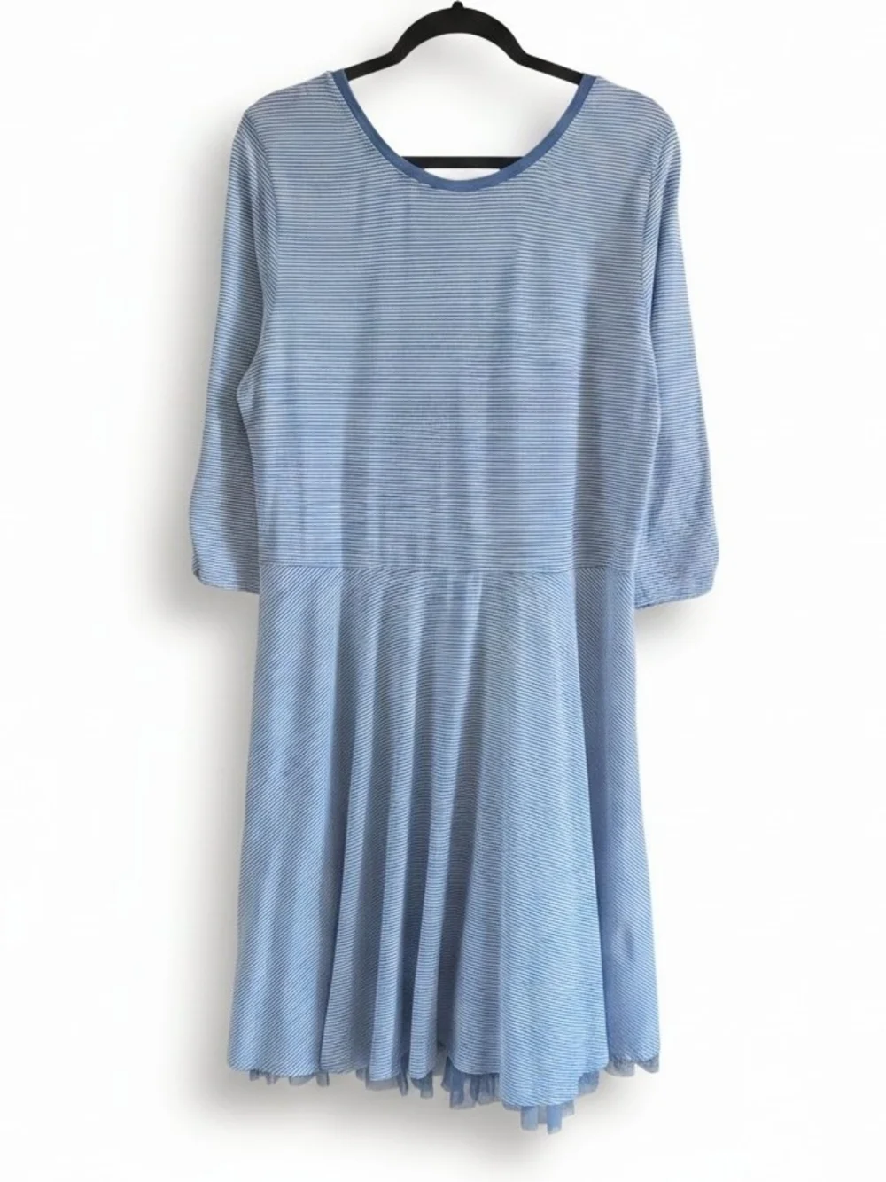 Matilda Jane Light Blue White Striped A-Line Cotton 3/4 Sleeve Dress